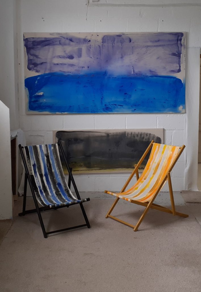 Jane Swan paintings and deckchairs